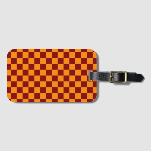 Rood + Oranje Checkered-schaakbordpatroon controle Bagagelabel (Voorkant (horizontaal))