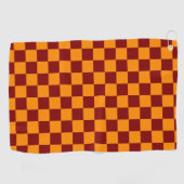 Rood + Oranje Checkered-schaakbordpatroon controle Golfhanddoek (Horizontaal)