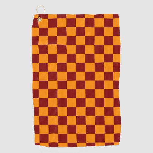 Rood + Oranje Checkered-schaakbordpatroon controle Golfhanddoek (Voorkant)