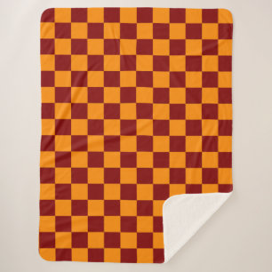 Rood + Oranje Checkered-schaakbordpatroon controle Sherpa Deken