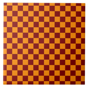 Rood + Oranje Checkered-schaakbordpatroon controle Tegeltje