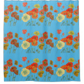 Rood, Oranje en blauw papaverschildpadgordijn Douchegordijn (Voorkant)