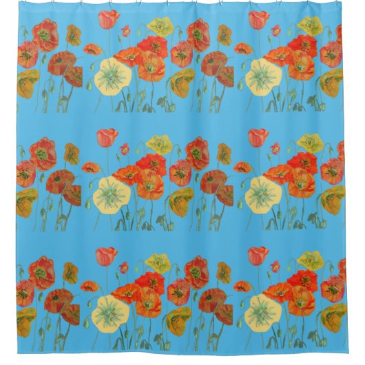 Rood, Oranje en blauw papaverschildpadgordijn Douchegordijn (Voorkant)