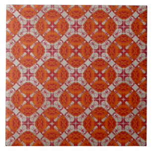 Rood, Oranje en wit Mid Century Modern Patroon Tegeltje