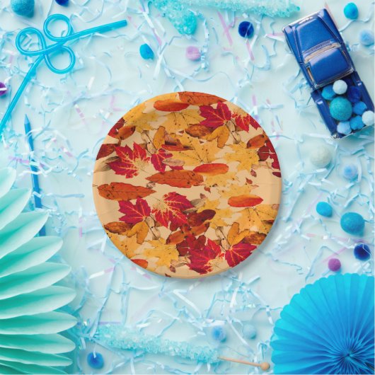 Rood Oranje geel blauw bladerblad Papieren Bordje (Feest)