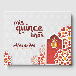 Rood Oranje gele bloem Arabisch Night Quinceañera Gastenboek