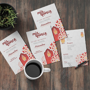 Rood Oranje gele bloem Arabisch Night Quinceañera Kaart