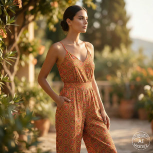 Rood Oranje Oriëntaals Boho Geometrisch Mozaïekpat Stof