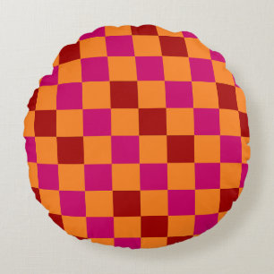 Rood Oranje Roze Geruit Patroonontwerp  Rond Kussen