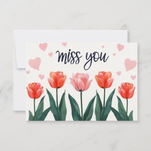 Rood-Oranje tulpen met hartjes missen je Kaart (Voorkant)