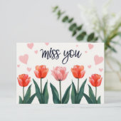 Rood-Oranje tulpen met hartjes missen je Kaart (Staand voorkant)