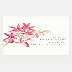 Rood orchidee bloemen waterverf botanische bruilof rechthoekige sticker