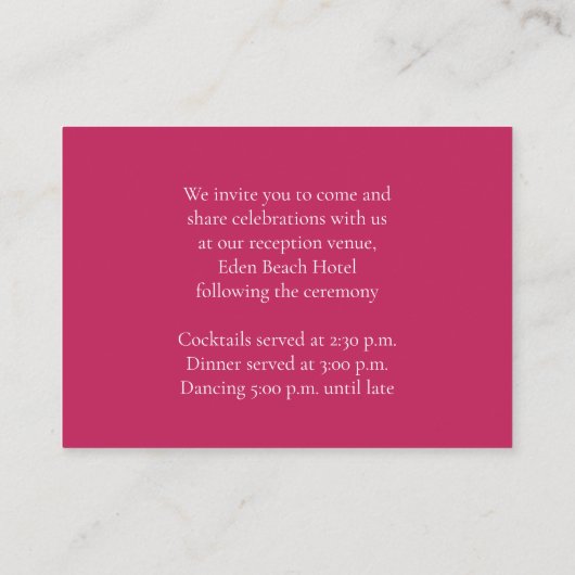 Rood orchidee bruiloft — handige details bijsluitk informatiekaartje (Achterkant)