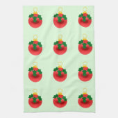 Rood Ornament met Holly keukenhanddoeken (Verticaal)