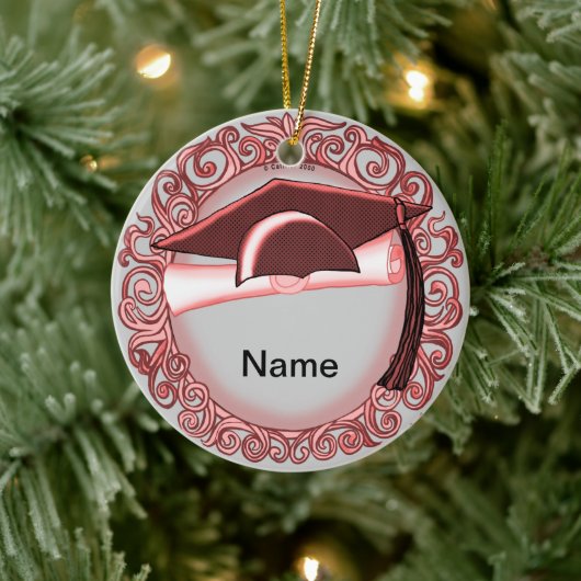 Rood ornament met verloopdop, keramisch rond (Boom)