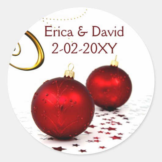 rood ornament winterbruiloft ronde sticker (Voorkant)