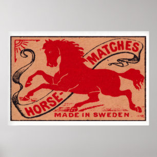 Rood Paard - Matchbox Print - Zweedse Muurkunst