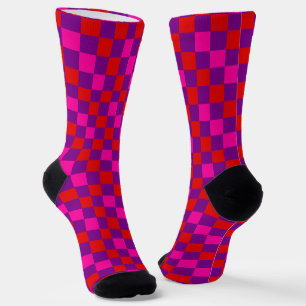Rood Paars Roze Geruit Patroonontwerp Sokken