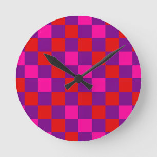 Rood Paars Roze Geruite Patroon Ontwerp Ronde Klok