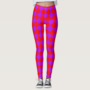 Rood Paarse Checker Diamantpatroon Leggings