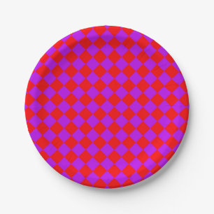 Rood Paarse Checker Diamantpatroon Papieren Bordje