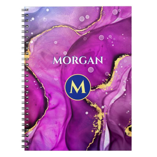 Rood-paarse & gouden vloeibare inkt, monogram & na notitieboek (Voorkant)