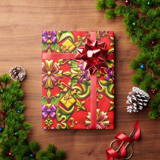 Rood, Paarse, groen en goud Cadeaupapier (Feestdagen Geschenken)