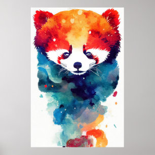 Rood Panda Wild Natuur Dier Kleur Kunst Schilderen Poster