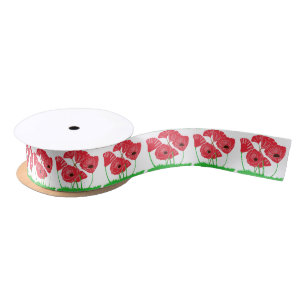 Rood papaver Satin Ribbon Lint