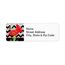 Rood papaver zwart-wit Zizzag Chevron Label