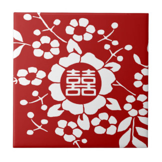 Rood ・ Papieren snijbloemen ・ Dubbel geluk Tegeltje