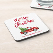 Rood penseelscript  kerstboom bier onderzetter (Linkerzijde)