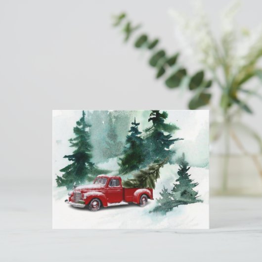 Rood penseelscript kerstboom feestdagenkaart (Staand voorkant)