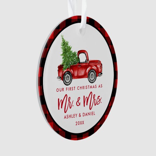 Rood penseelscript voor eerste kerstmis ornament (voorkant)