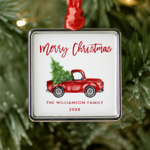 Rood penseelscript Waterverf Vrachtplein Metalen Ornament
