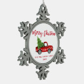 Rood penseelscript Waterverf  vrachtwagen Tin Sneeuwvlok Ornament (Links)