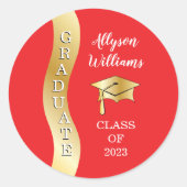 Rood | Pet "Gold Afstuderen Wave Afstudeerder" Ronde Sticker (Voorkant)