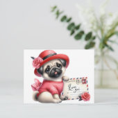 Rood Pet Pug Briefkaart (Staand voorkant)