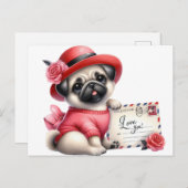 Rood Pet Pug Briefkaart (Voorkant / Achterkant)