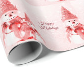 Rood Pet Sneeuwman Wrapping Papier (Rol Hoek)