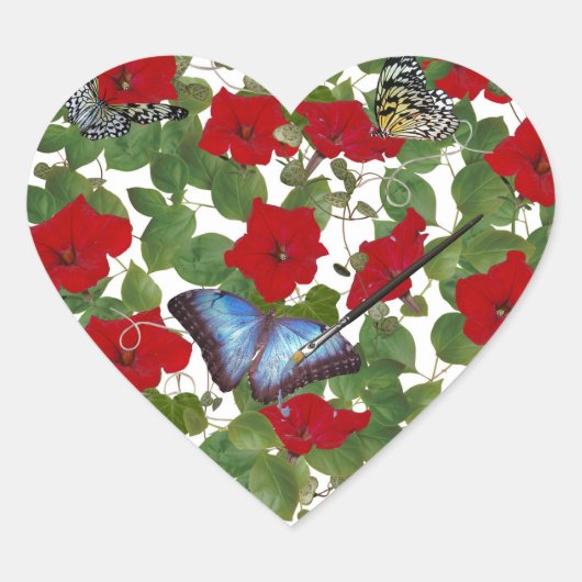 Rood Petunia hart met verfborstel Hart Sticker (Voorkant)