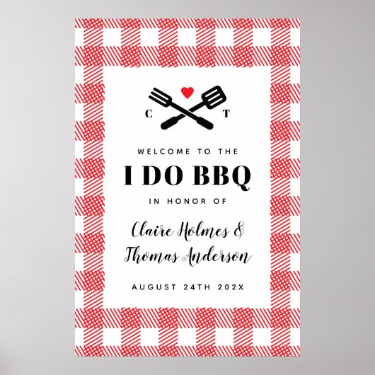Rood picknick I Do BBQ welkomstbord Poster (Voorkant)