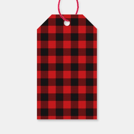Rood Plaid Brush Script Christmas Truck Cadeaulabel (Achterkant)