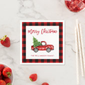 Rood Plaid Brush Script Christmas Truck Servet (Insitu)