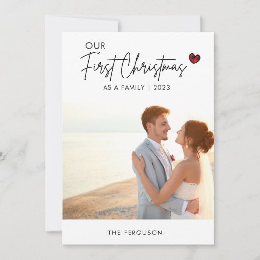 Rood Plaid Foto Kerstmis Script Bruiloft Dank u Feestdagenkaart (Voorkant)