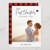 Rood Plaid Foto Kerstmis Script Bruiloft Dank u Feestdagenkaart (Voorkant / Achterkant)