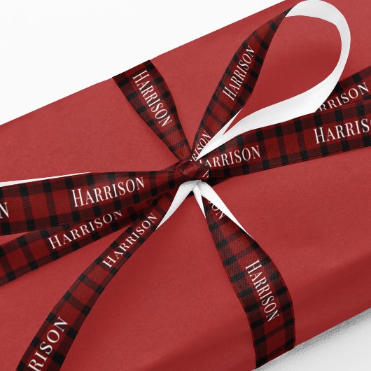 Rood Plaid Gepersonaliseerd Kerstcadeau Lint