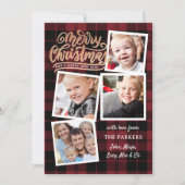 Rood Plaid Gouden Kerstmis Collage Kaart (Voorkant)