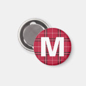 Rood Plaid Monogram Initiaal Letter Kinderen Art M Magneet (Voorkant / Achterkant)