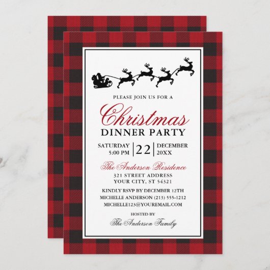 Rood Plaid Rendier Kerstfeest Kaart (Voorkant / Achterkant)